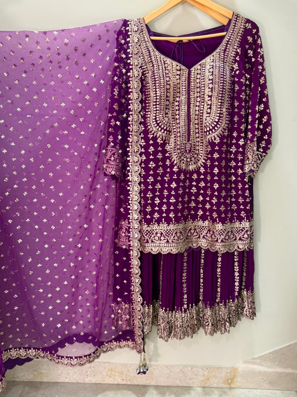 ARYA Purple Embroidered Sharara Suit