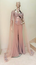 AKRITI Dusty Pink Embroidered Crop Top with Wide Leg Pants