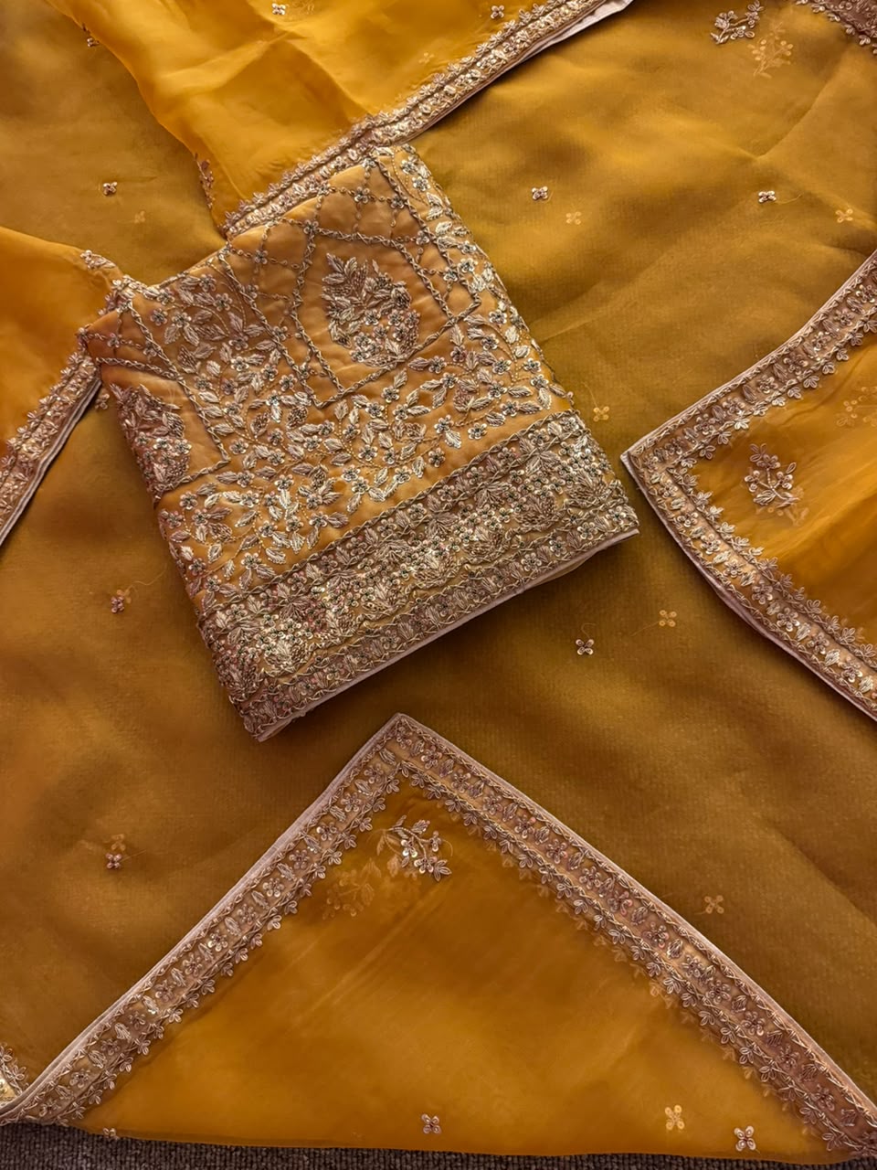 Neer Mustard Yellow Organza Suit