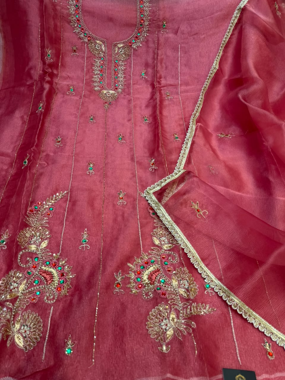 Neer Bright Pink Organza Suit with Dupatta