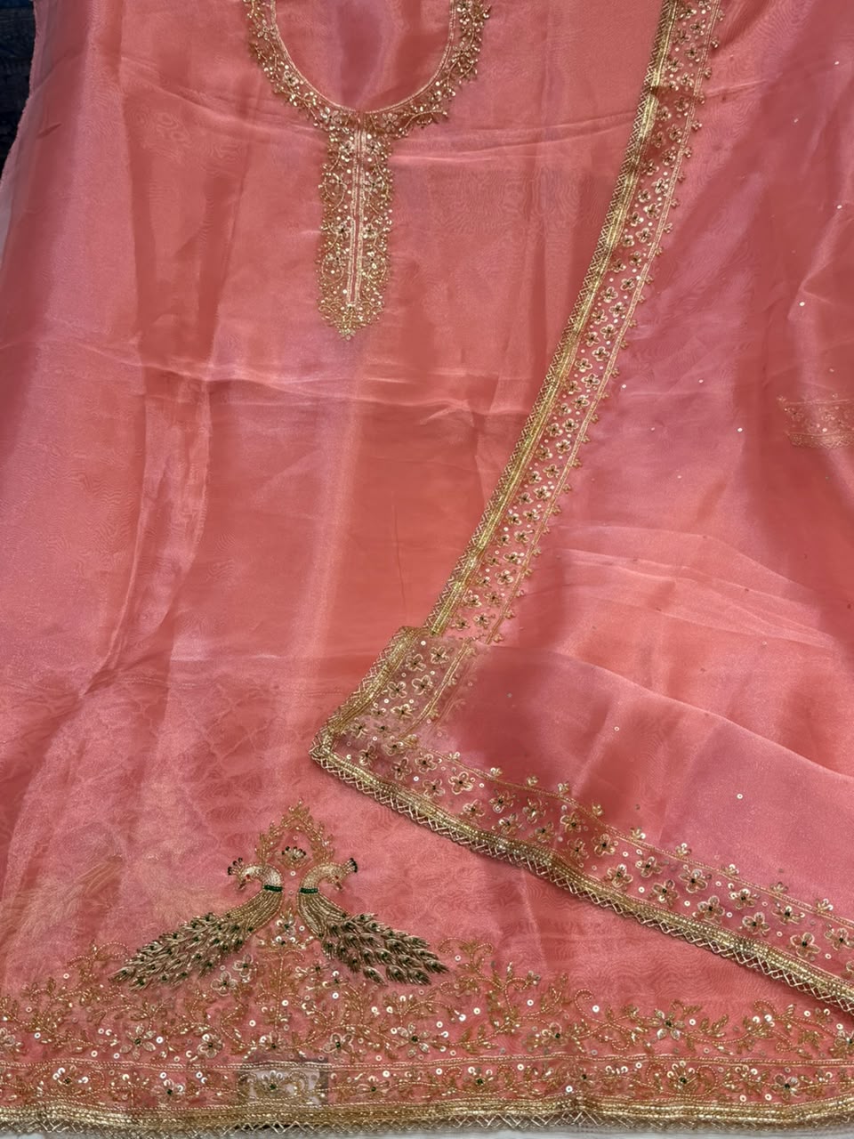 Neer Peach Pink Shimmer Suit-Dupatta