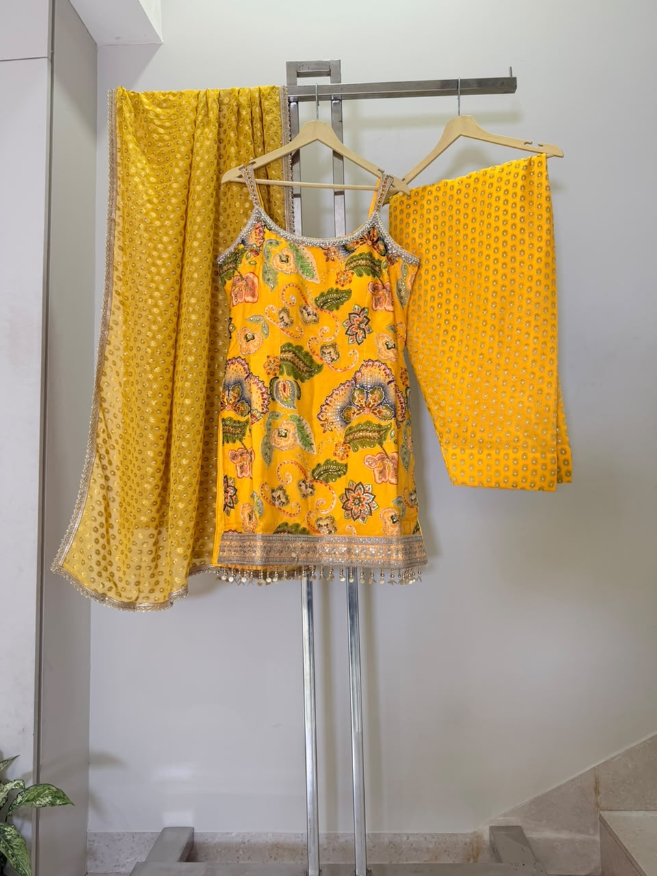 Taara Yellow Embroidered Short Kurta & Salwar Set