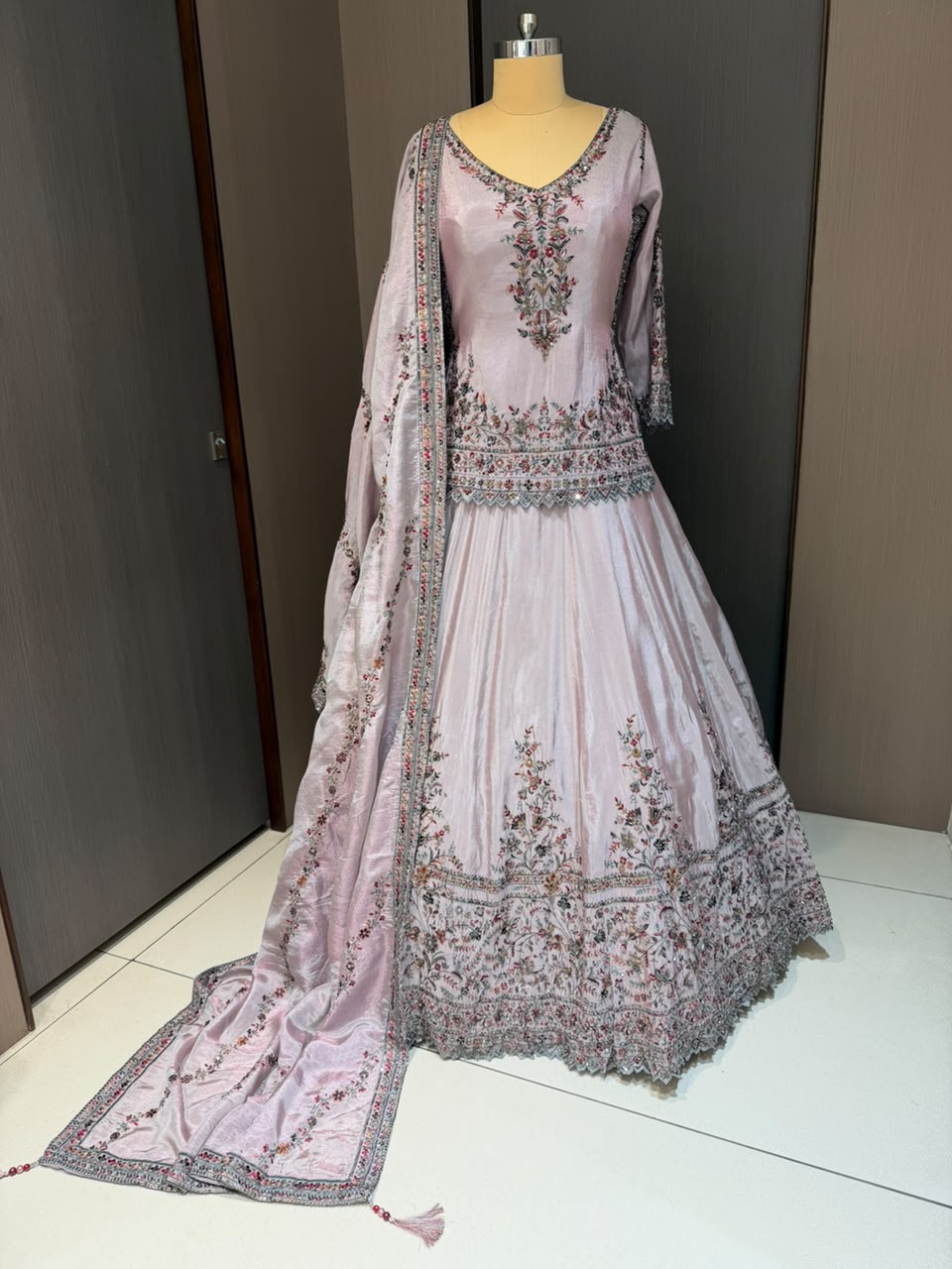 Nyraa Embroidered Lavender Long Choli with Lehenga & Dupatta