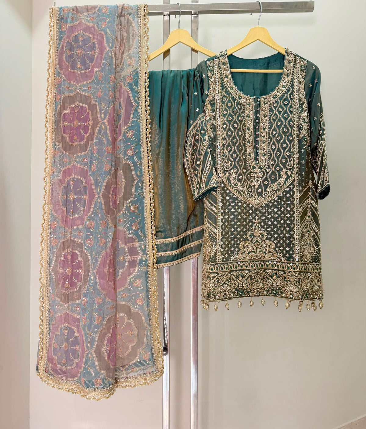 Taara Green Embroidered Farshi Salwar Suit