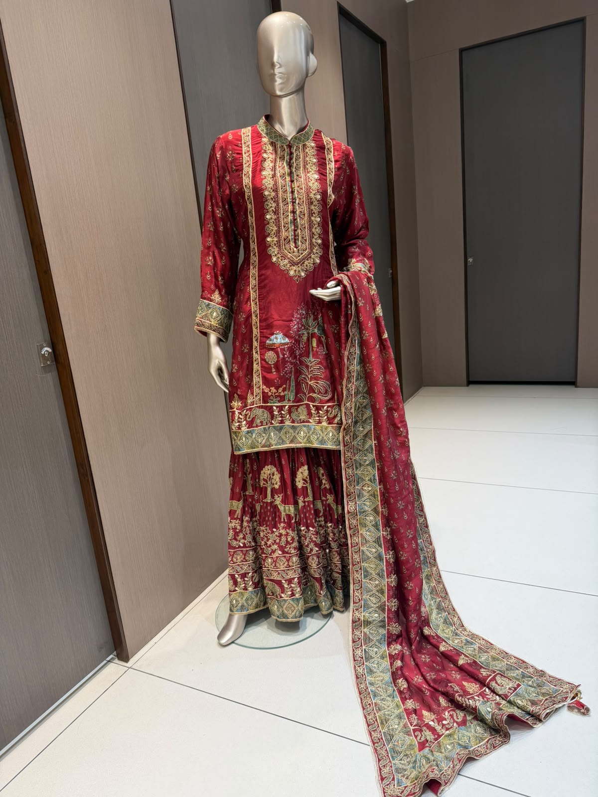 ARYA Maroon Embroidered Sharara Suit