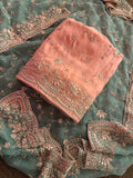 Neer Peach Organza Suit-Dupatta