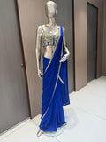 INARA Blue Draped Saree with Embroidered Blouse