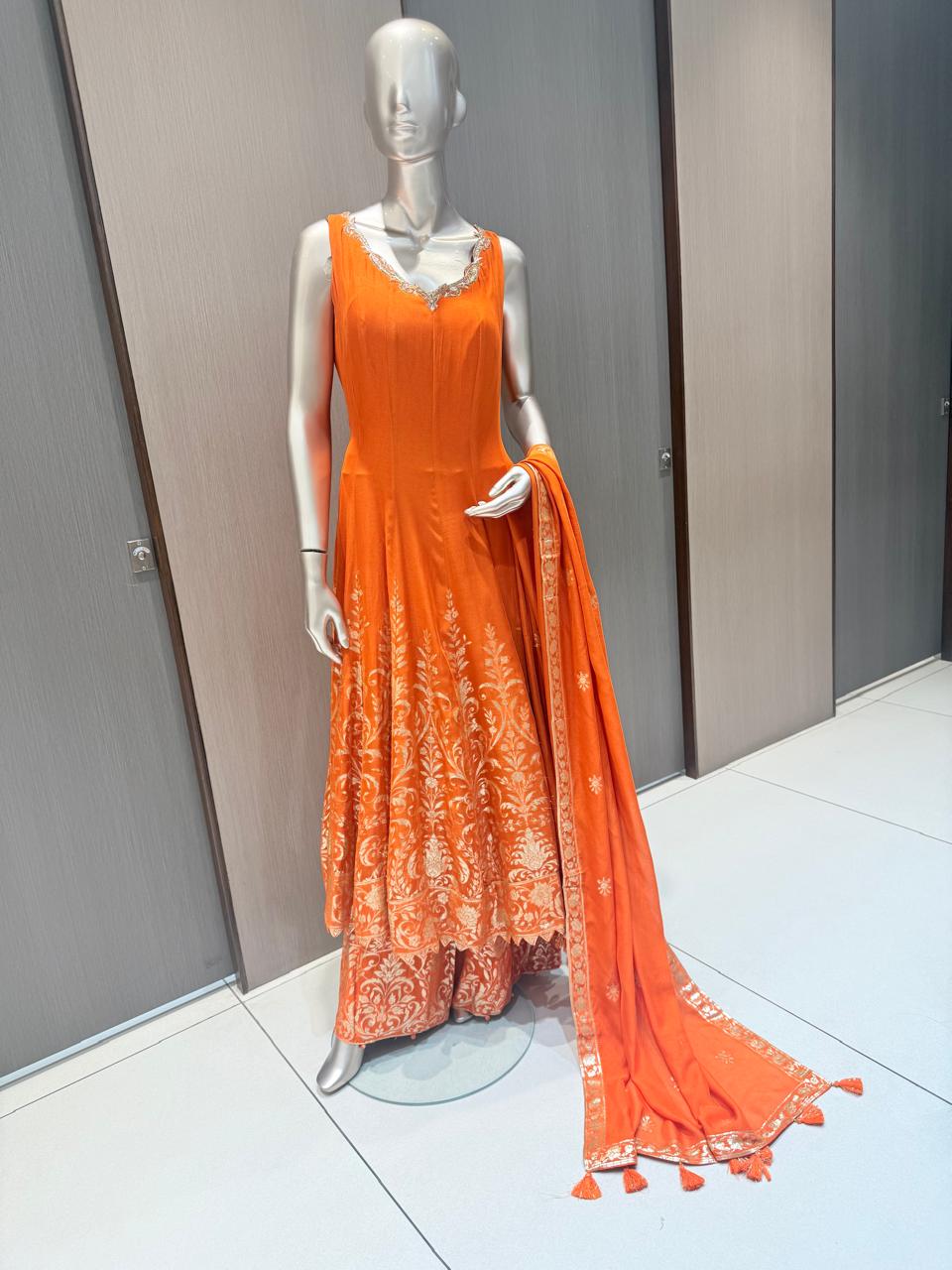Mira Orange 3-Piece Anarkali Suit
