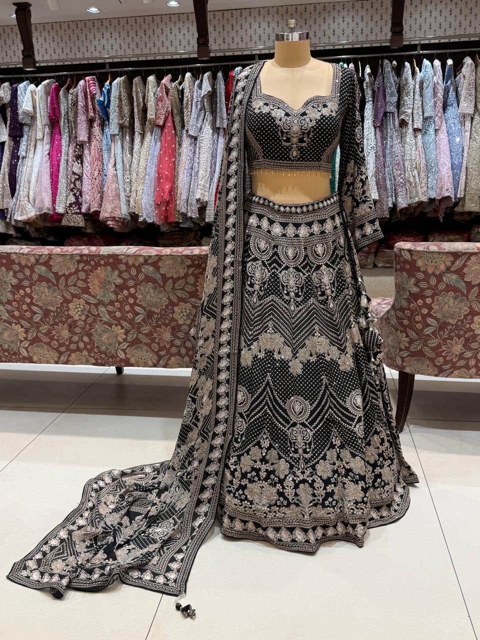 Nyraa Black & Gold Lehenga Set with Dual Dupatta