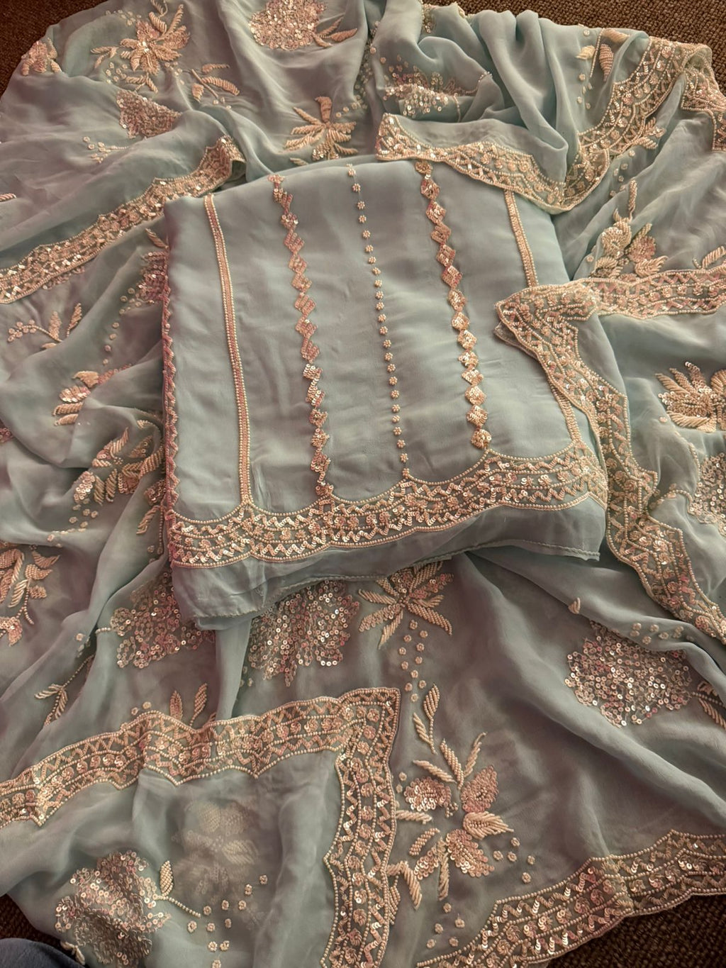Neer Sky Blue Organza Suit-Dupatta