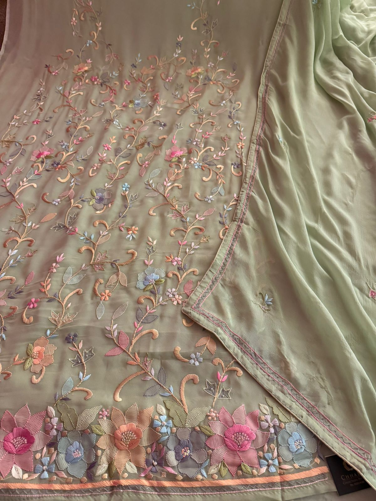 Neer Cream Organza Suit-Dupatta