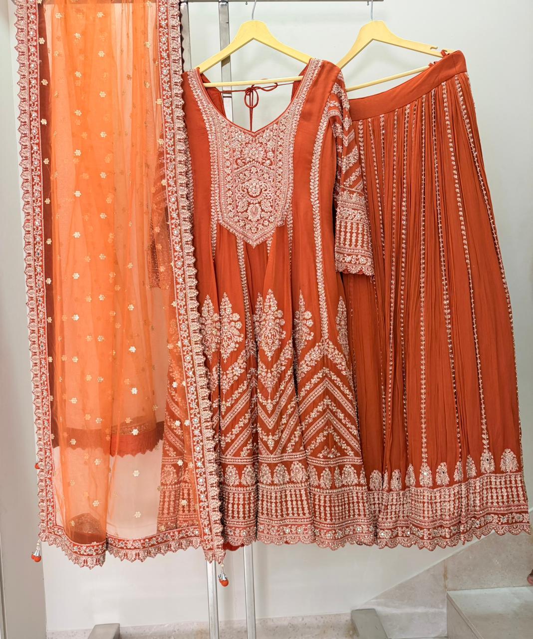 Mira Orange Anarkali Sharara Suit
