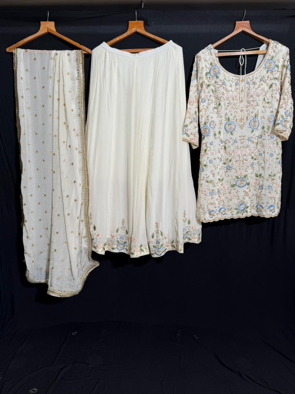 ARYA White Embroidered Sharara Suit