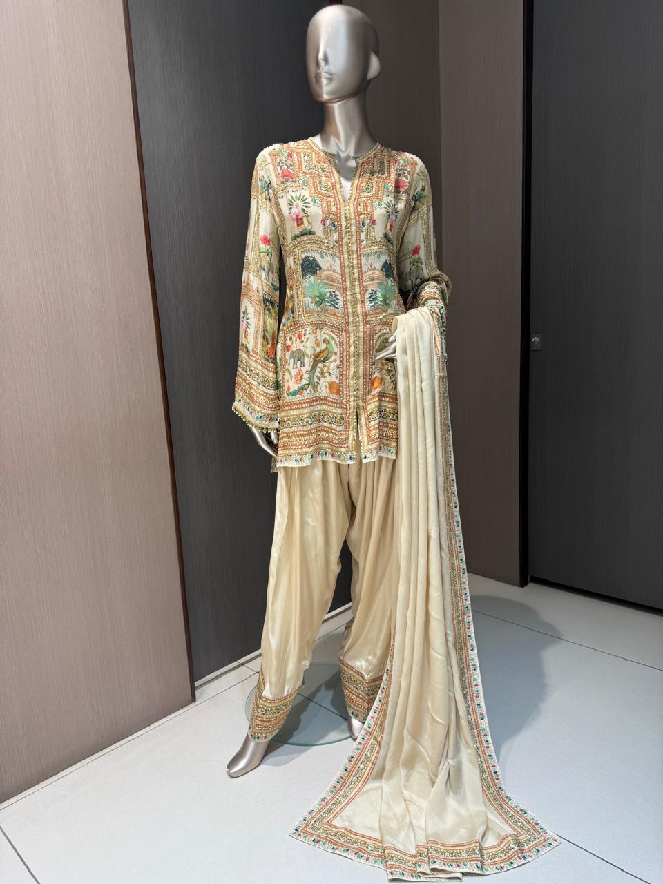 Taara Beige Embroidered Farshi Salwar Suit