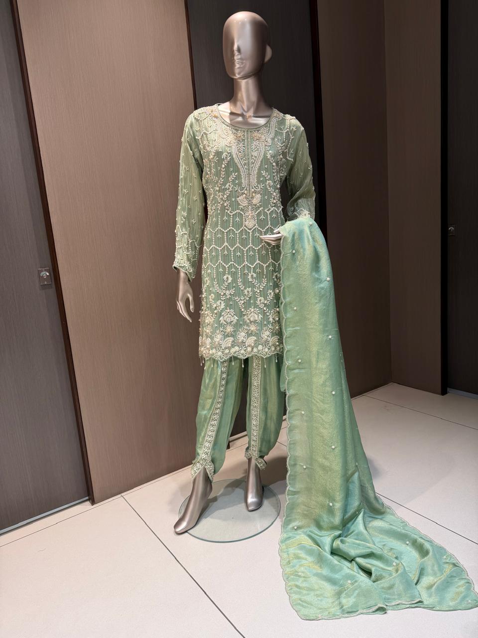Taara Sage Green Embroidered Dhoti Salwar