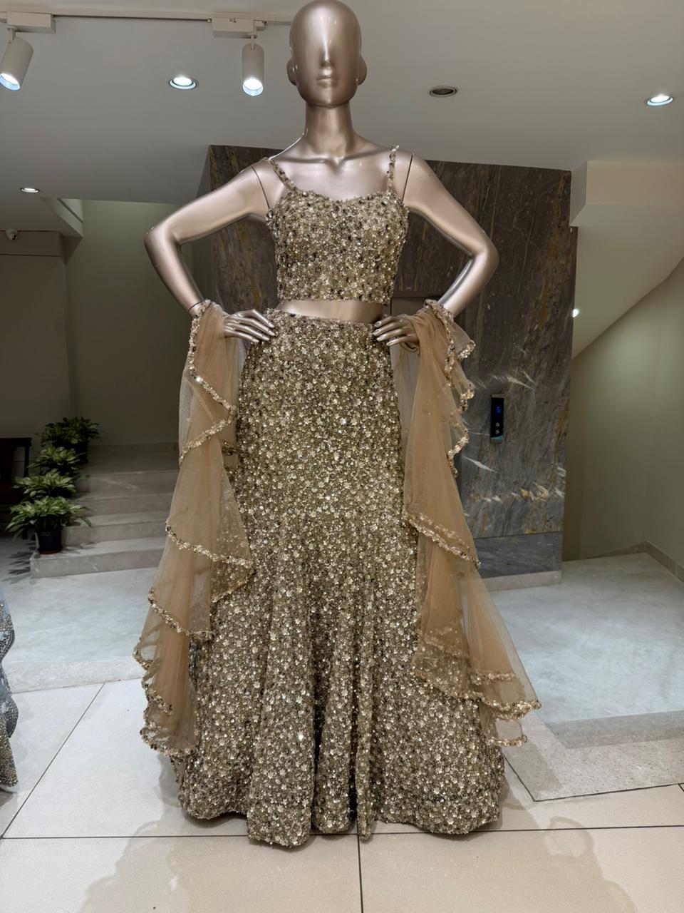 Nyraa Golden Fish-Cut Lehenga Choli