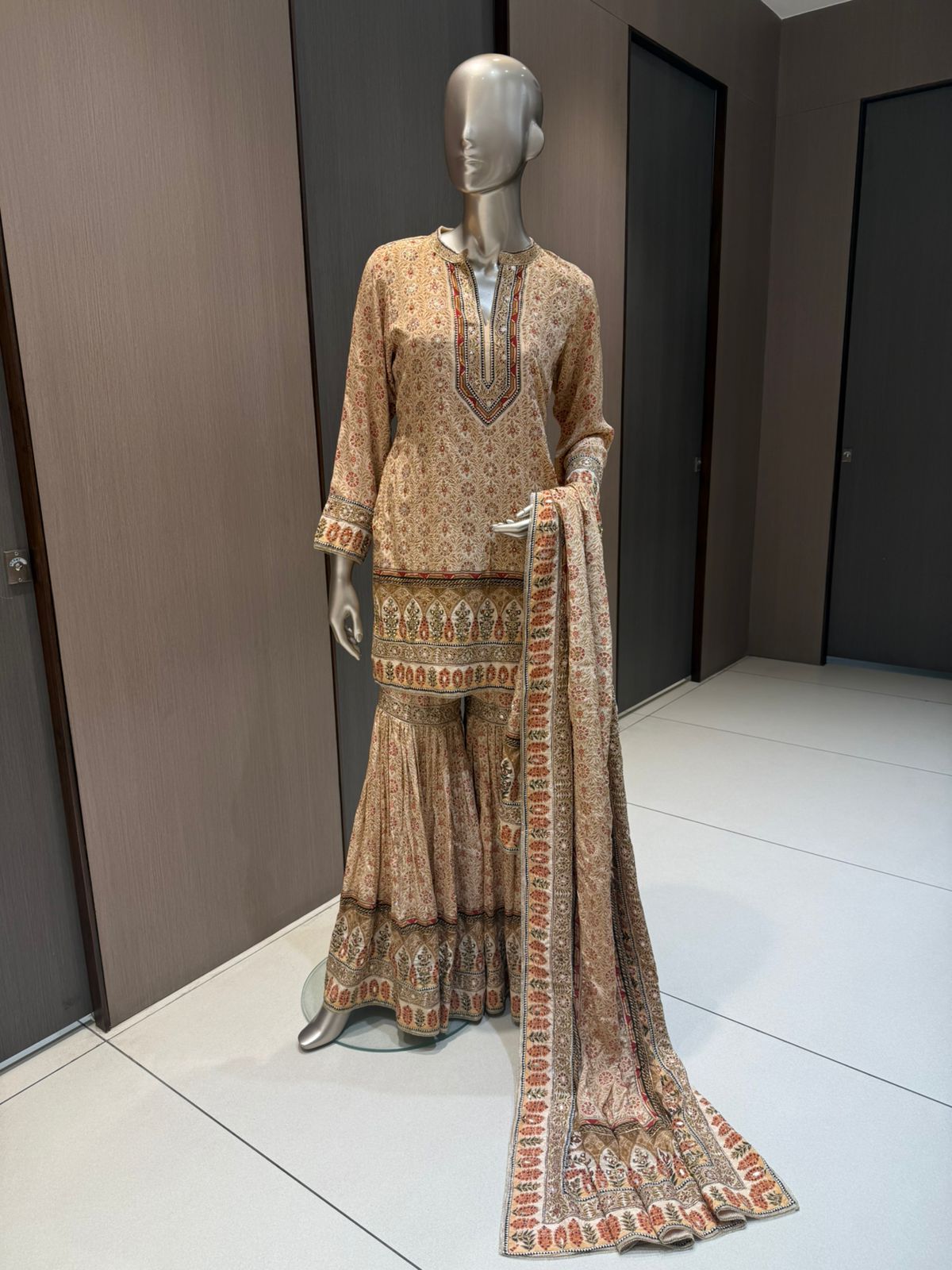 ARYA Beige Embroidered Gharara Suit