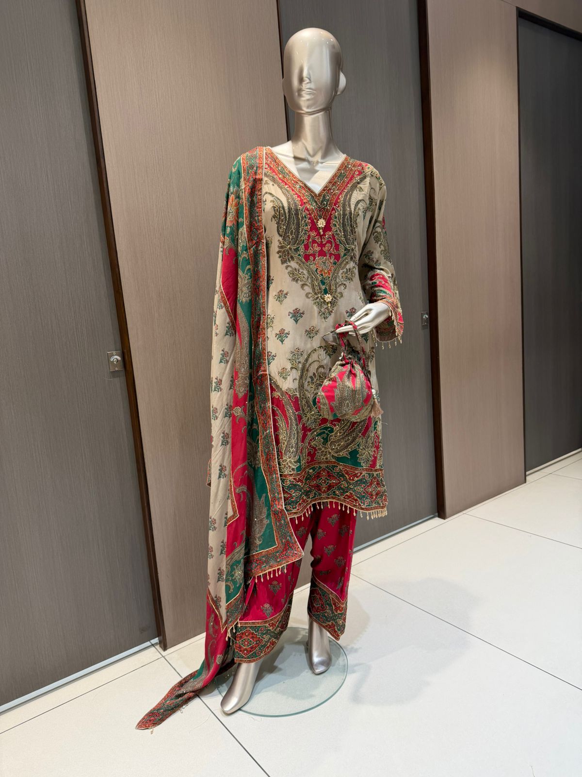Taara Beige Embroidered Farshi Salwar Suit Set