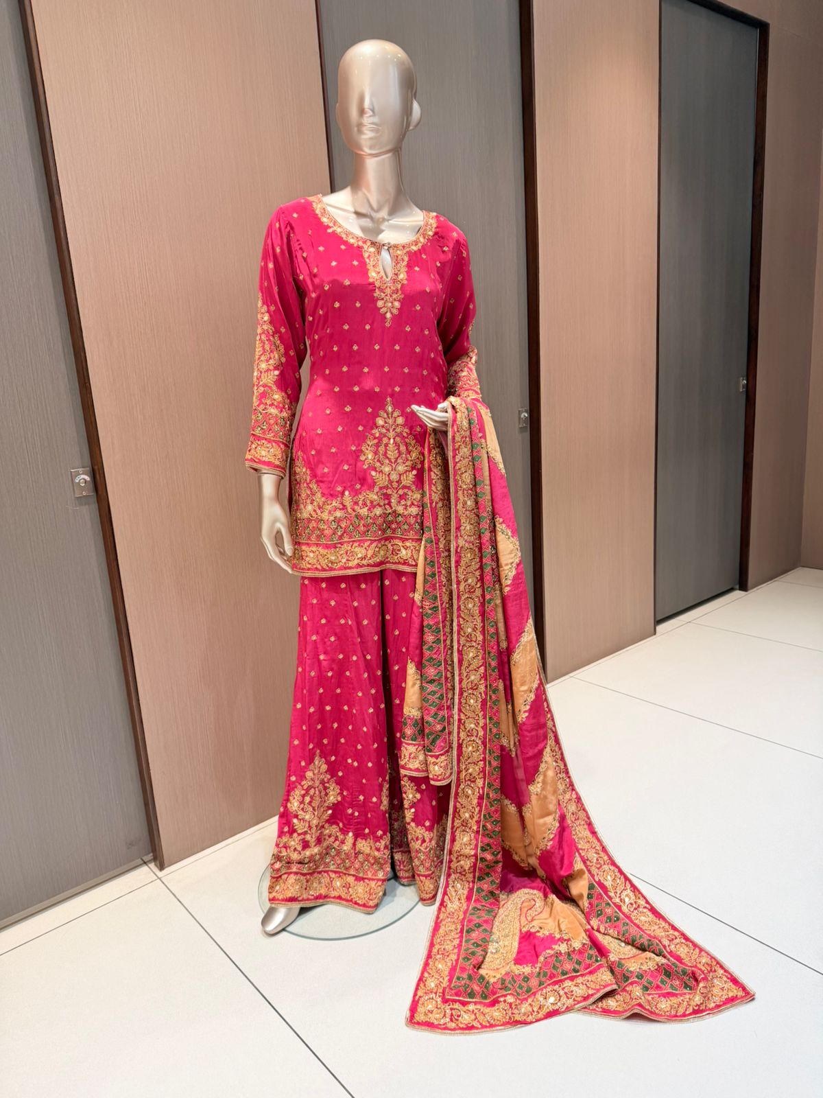 Taara Bright Pink Embroidered Sharara Suit