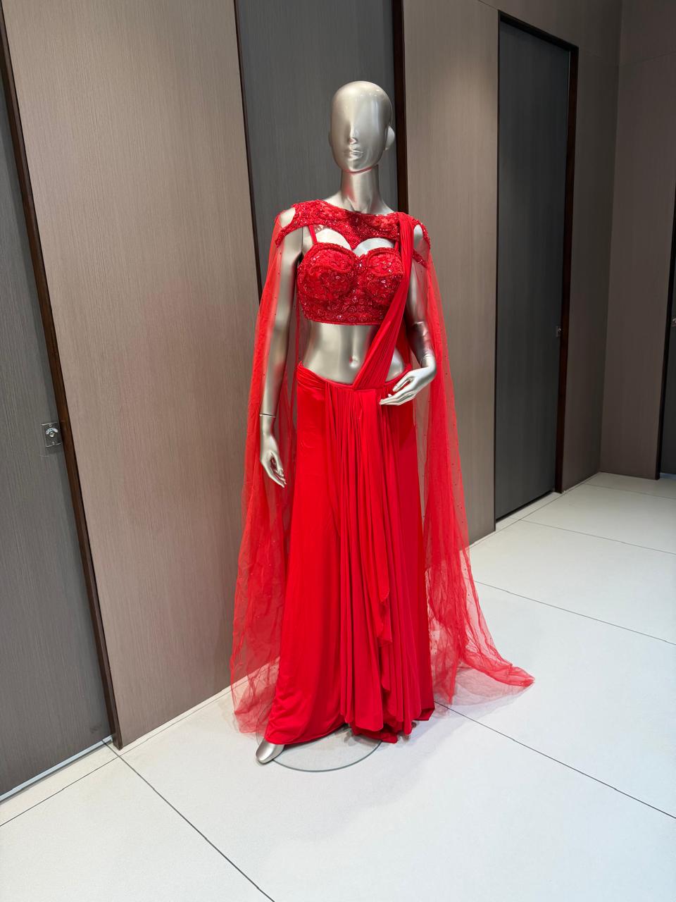 INARA Red Indo-Western Draped Saree