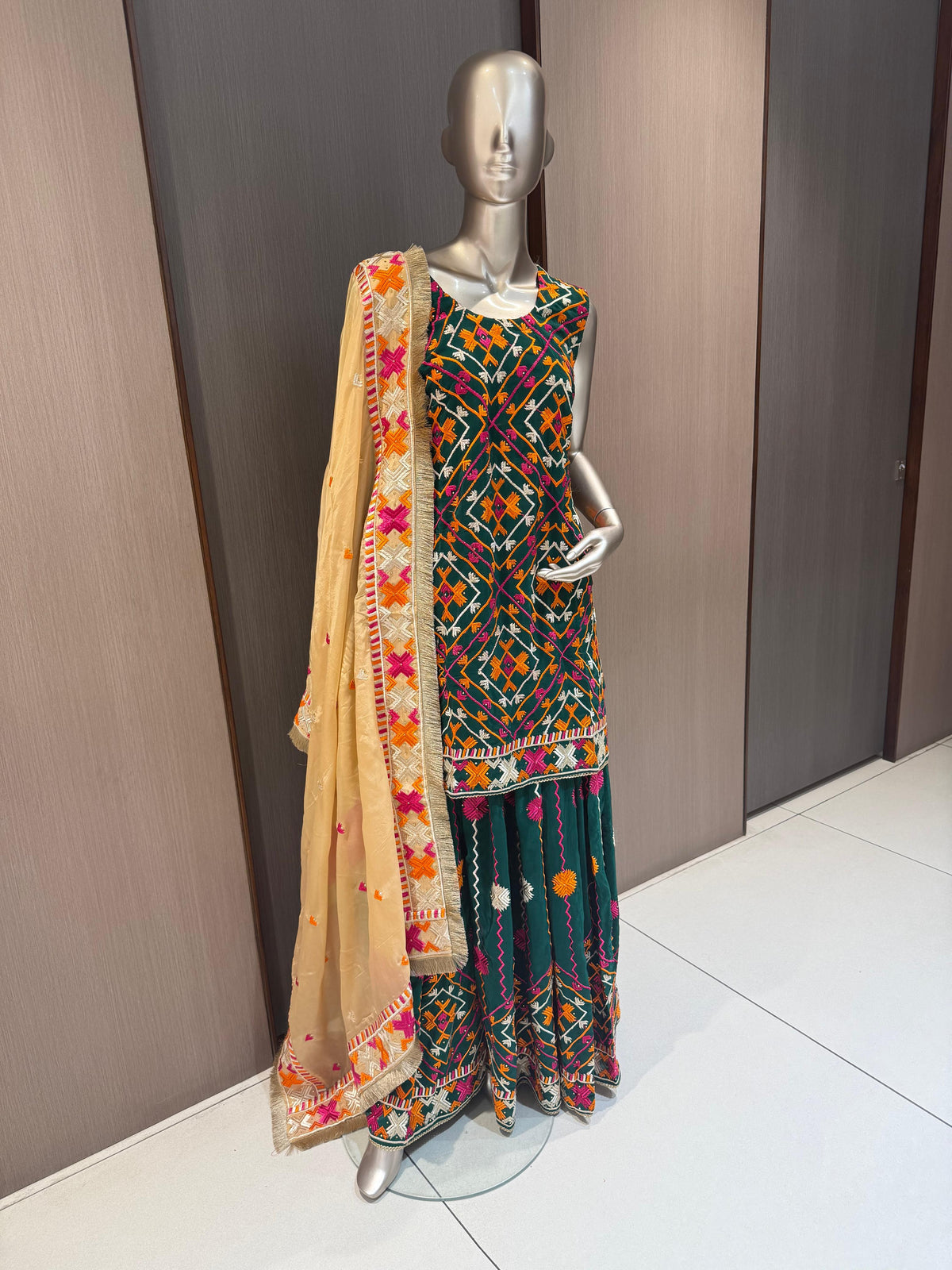 Taara Green Multicolored Embroidered Sharara Suit
