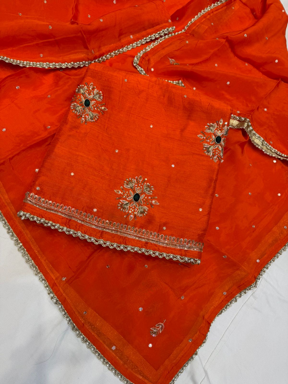 Neer Orange Silk Suit-Dupatta