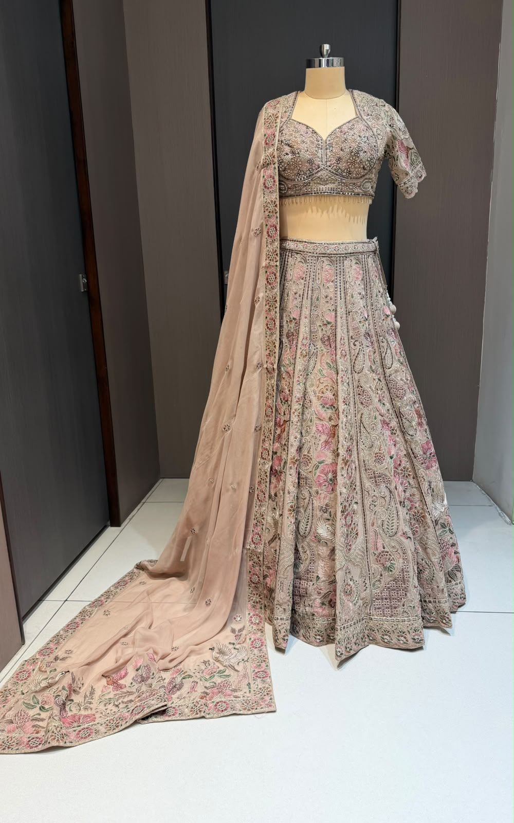 Nyraa Beige and Pink Floral Lehenga Choli