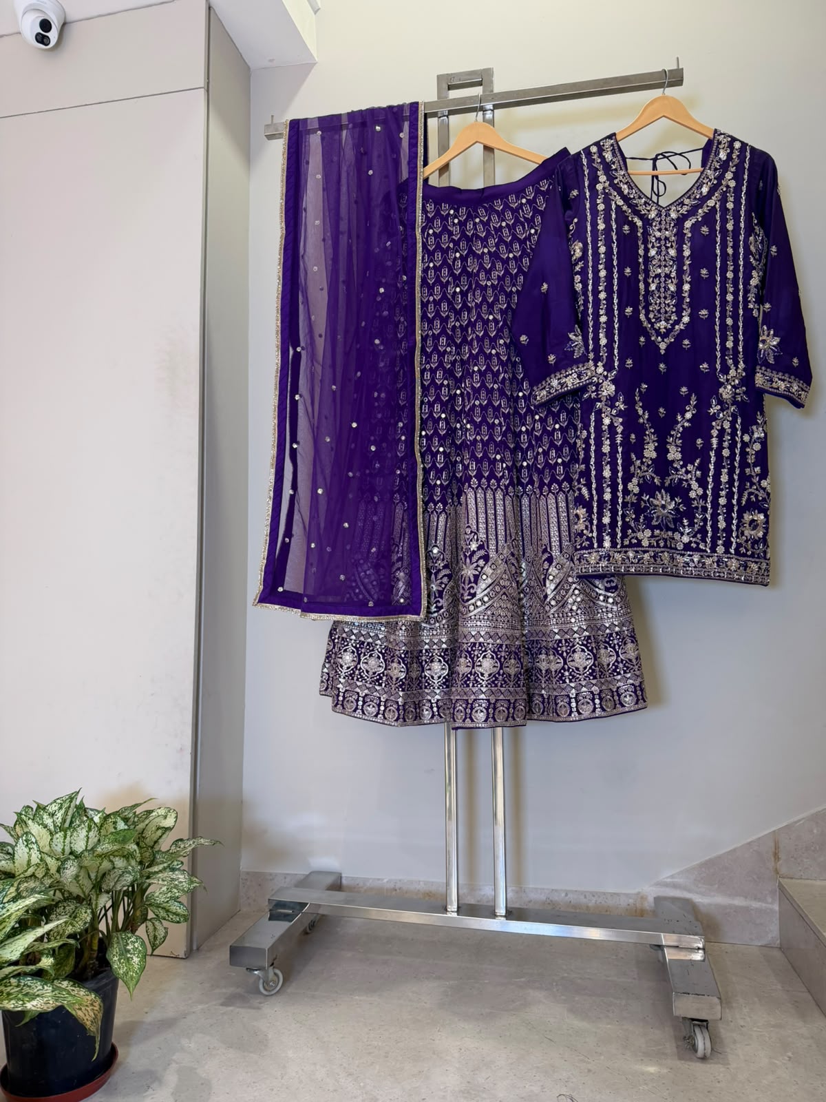 ARYA Purple Embroidered Sharara Suit with Short Kurta