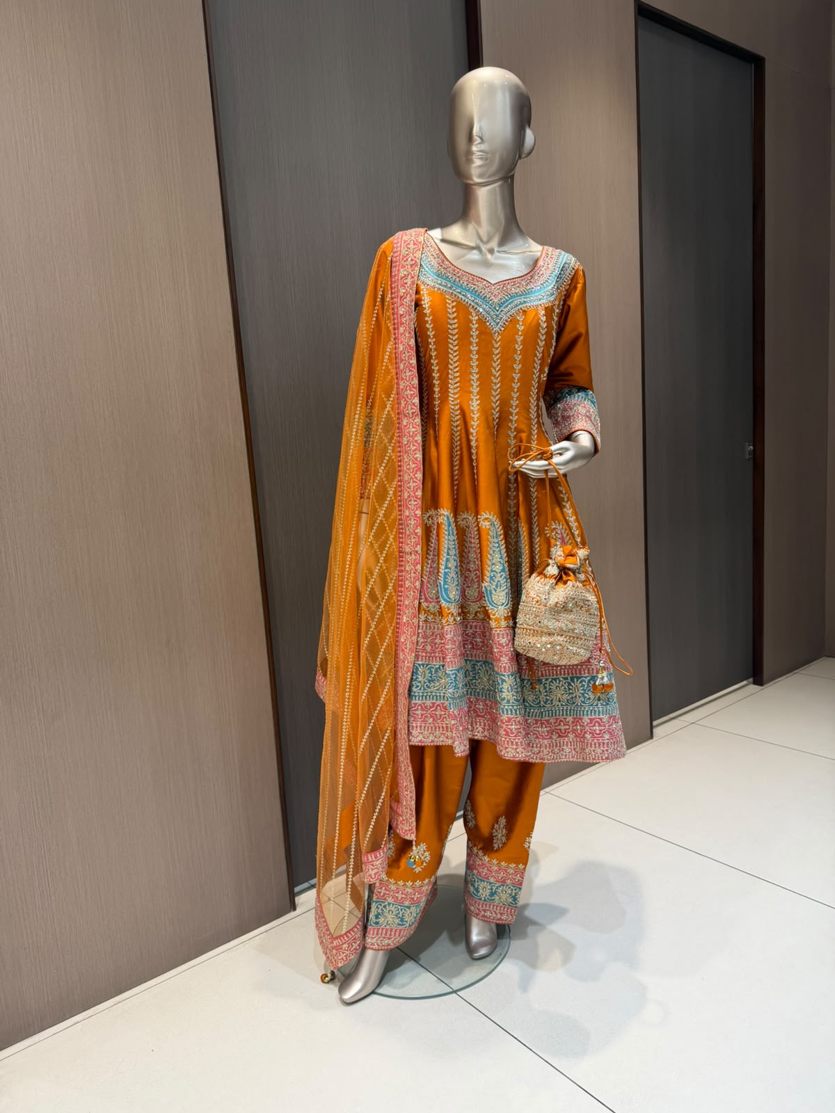 Mira Orange Embroidered Anarkali Farshi Salwar Suit