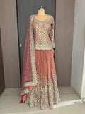 Nyraa Peach Embroidered Lehenga with Long Choli
