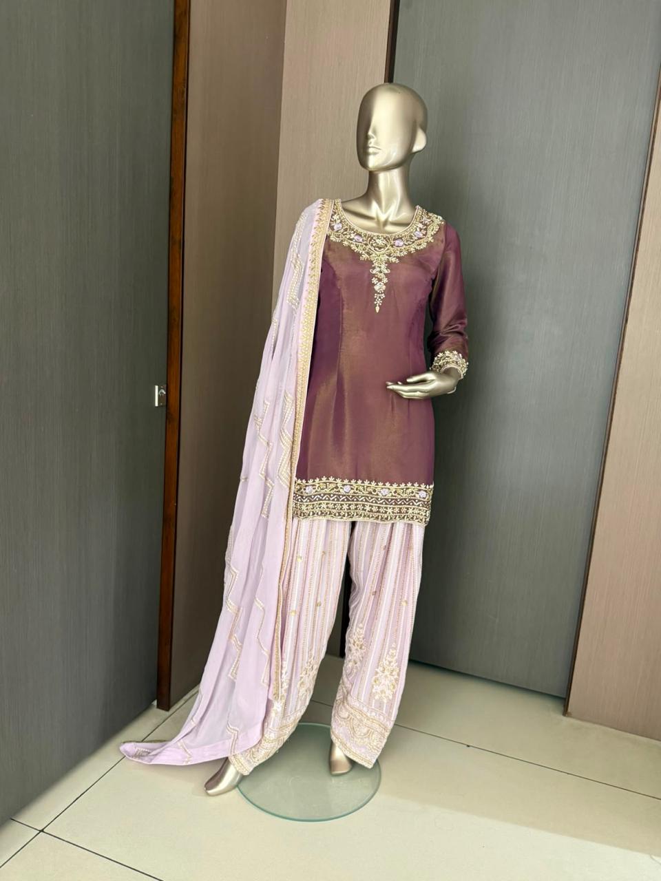 Taara Purple& Pink Embroidered Farshi Salwar Suit