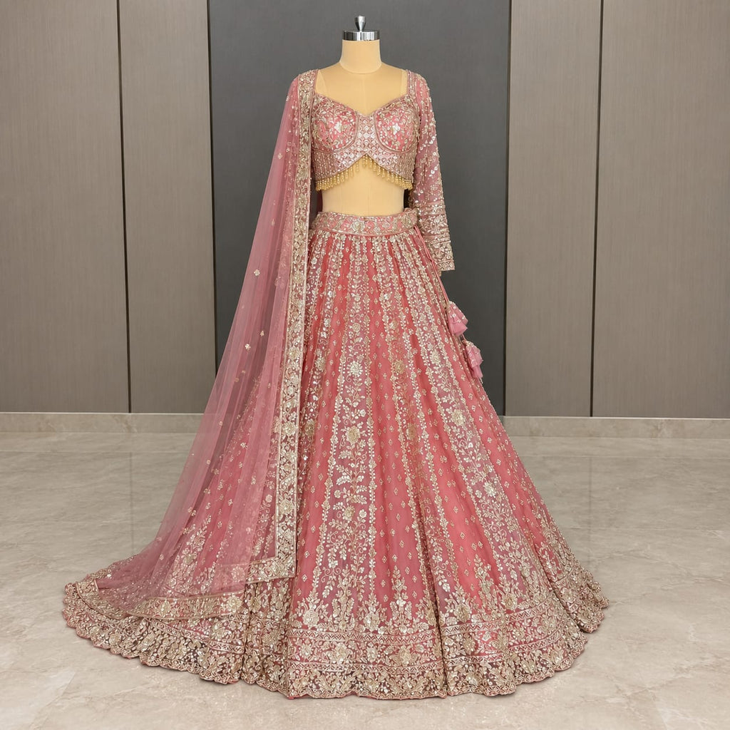 Nyraa Dusty Rose Pink Embroidered Lehenga Choli