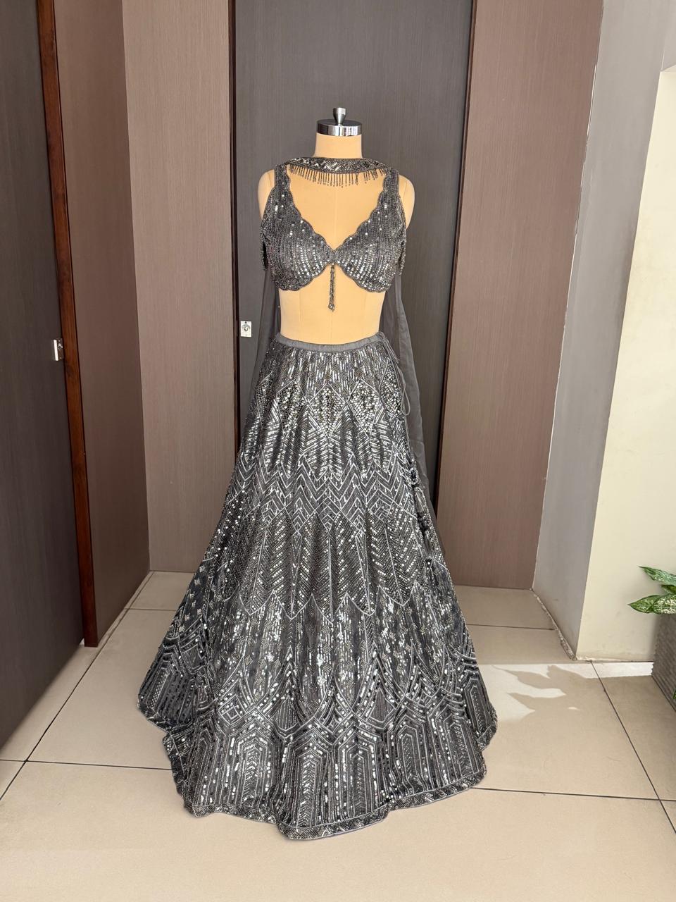 Nyraa Grey and Silver Embellished Lehenga Choli