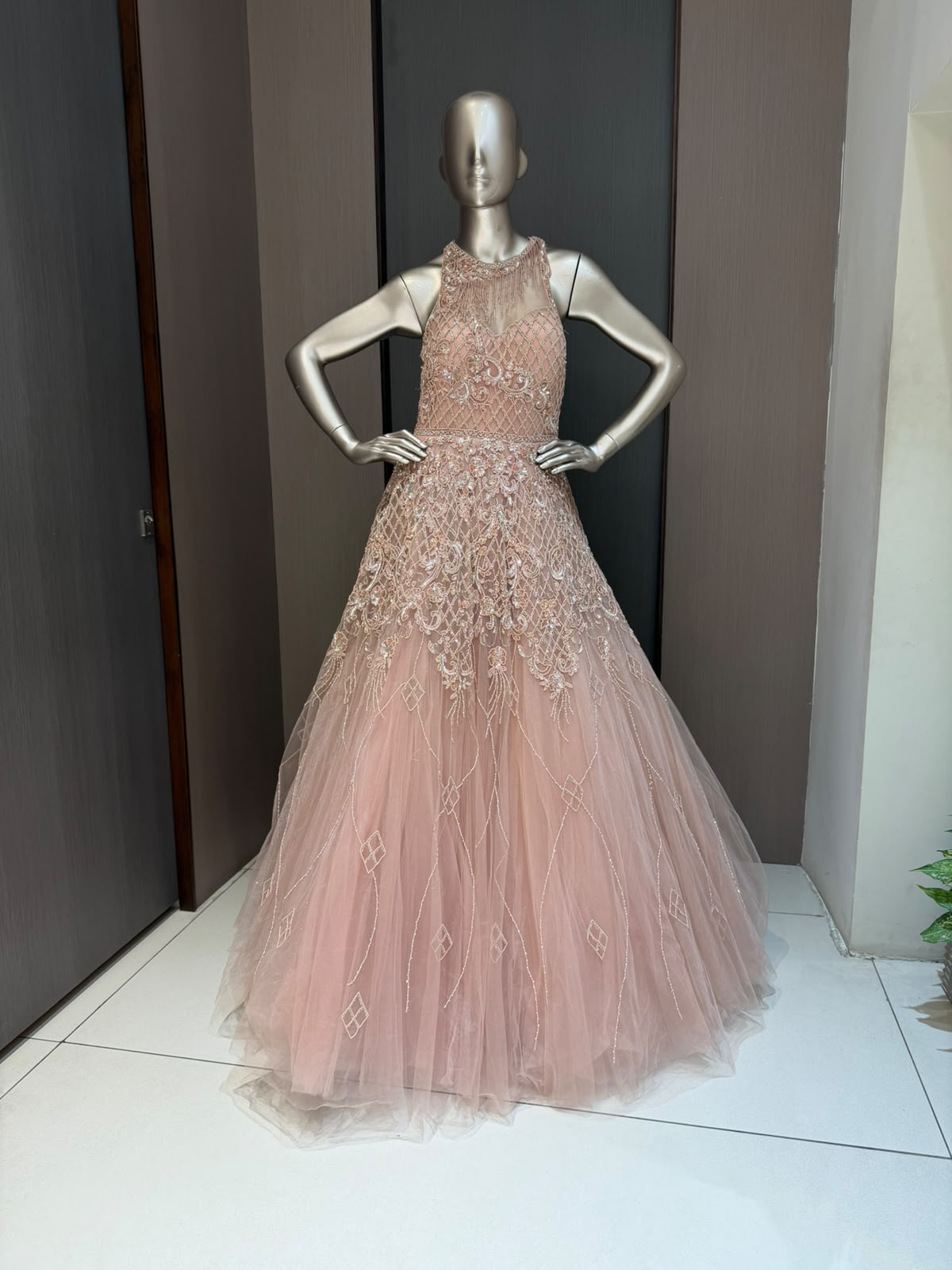 NAVYAA Peach Embroidered Gown