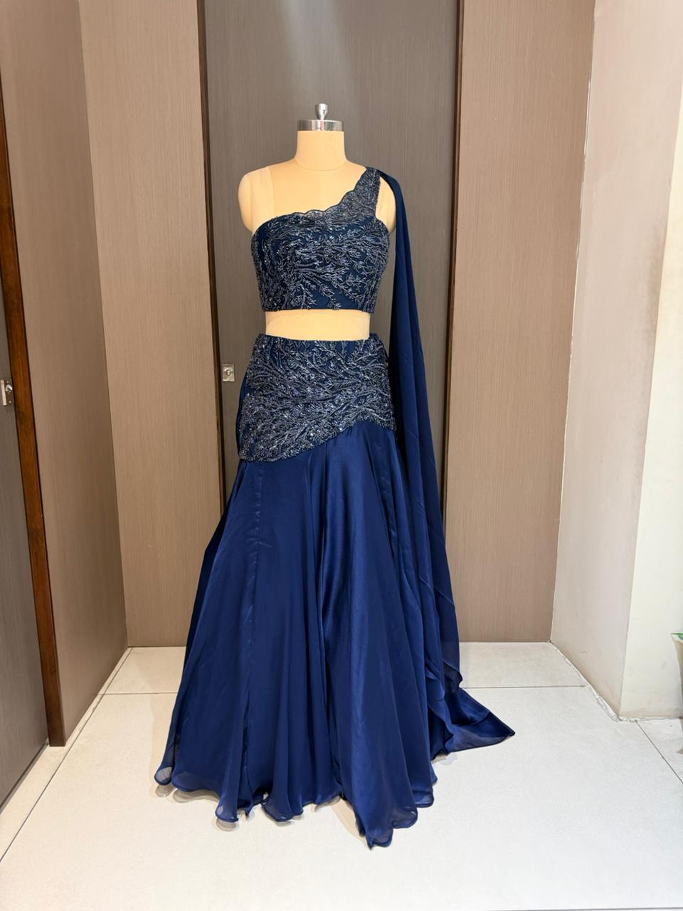 Nyraa Navy Blue Embroidered Indo-Western Lehenga Choli