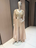 AKRITI 3 Piece Beige and Gold Indowestern Sharara Suit