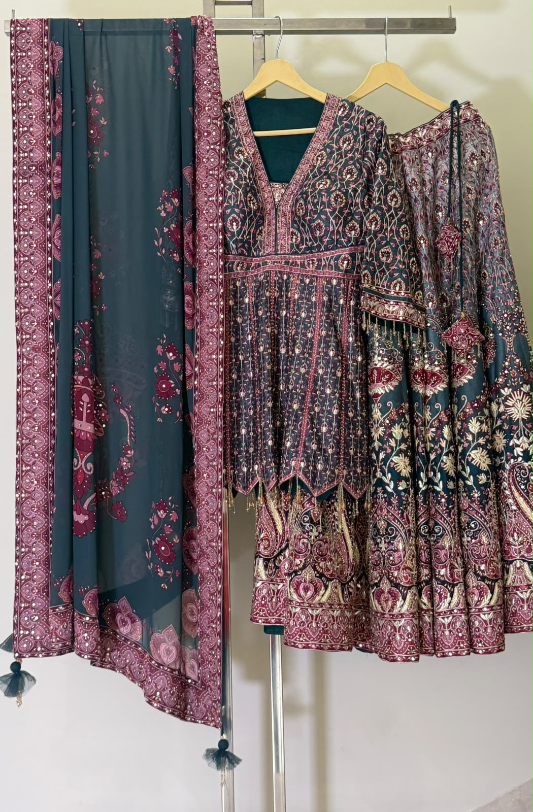 ARYA Peacock Blue & Pink Printed Anarkali Suit Set