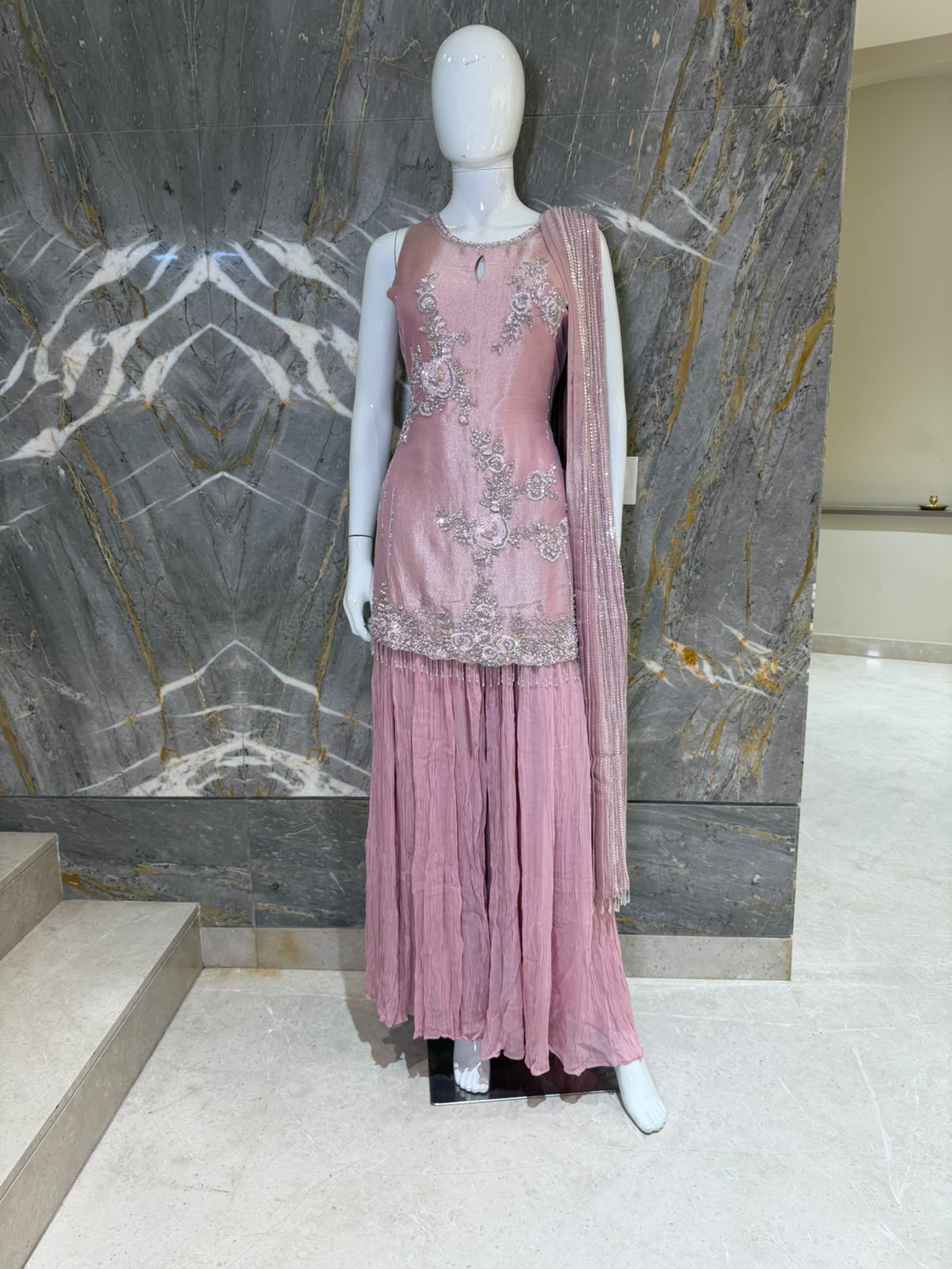 ARYA Light Pink Embroidered Sharara Suit