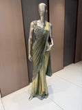 INARA Olive Green & Gold Embroidered Saree