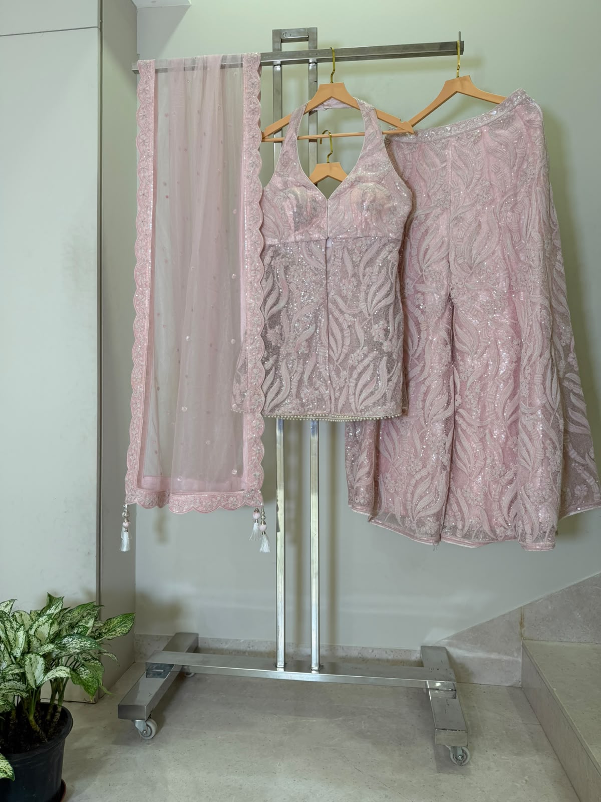 ARYA Baby Pink Embroidered Sharara Suit