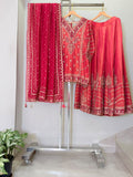 Nyraa Red and Carrot Embroidered Sharara Suit