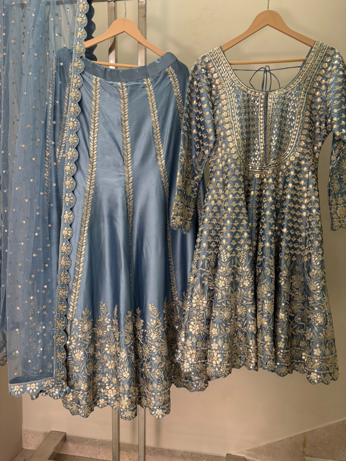 ARYA Blue Embroidered Anarkali Sharara Suit