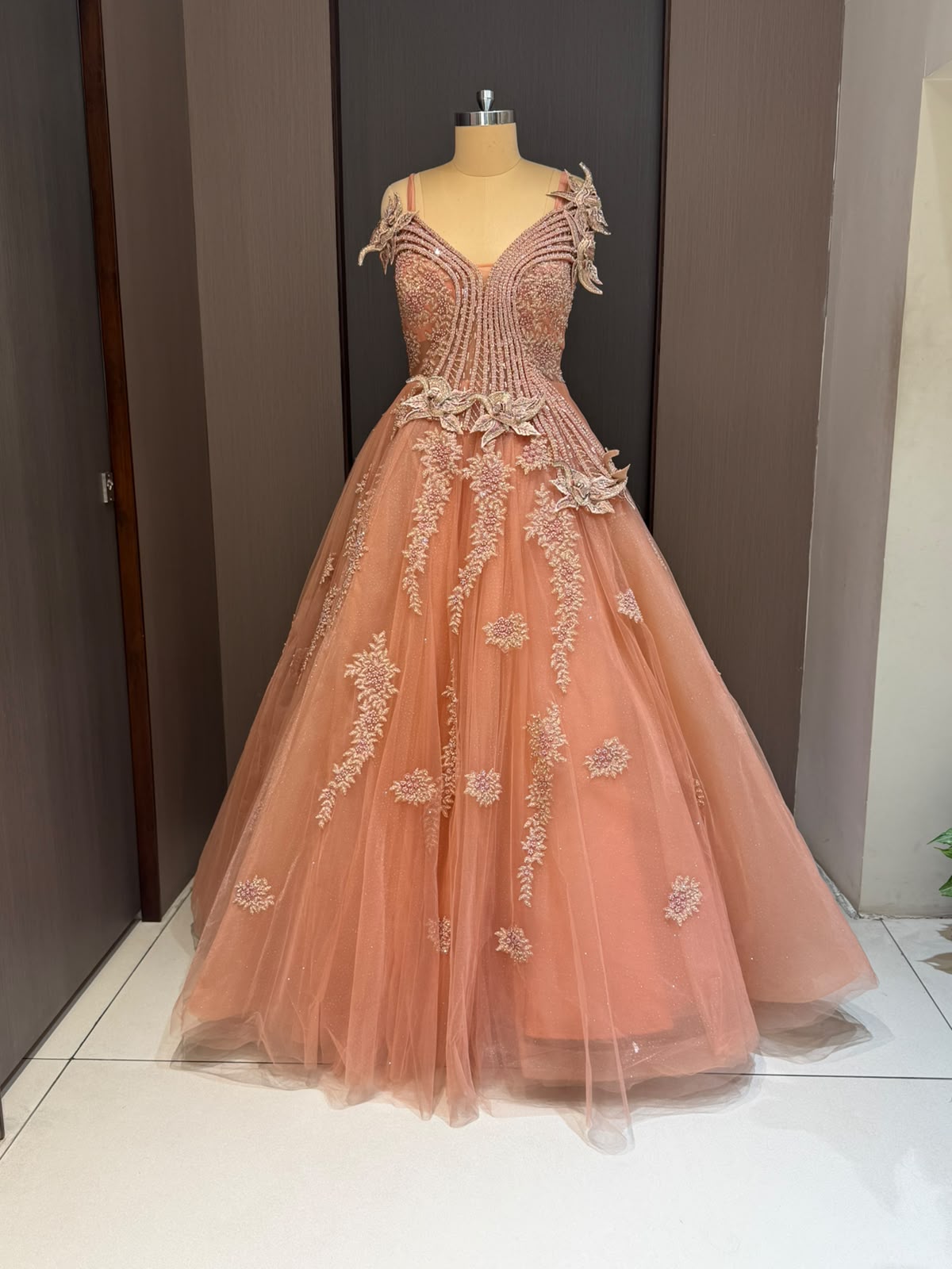 NAVYAA Peach Embroidered Gown