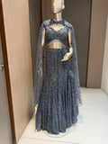 Nyraa Silver Grey Embellished Lehenga Choli with Cape