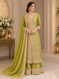 Taara Light Green Embroidered Center-Cut Suit-Dupatta