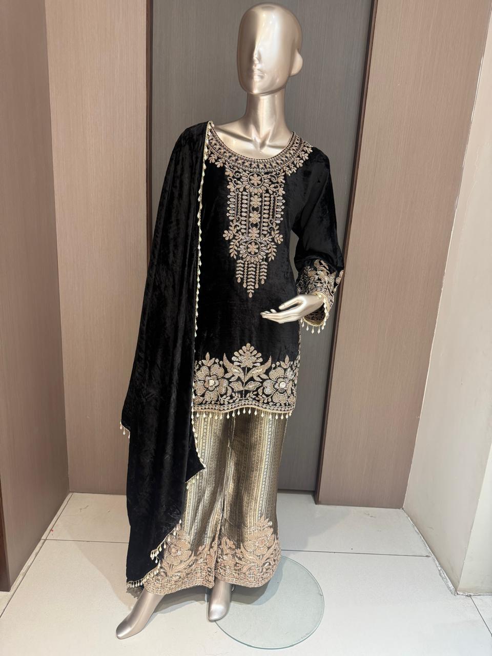 Taara Black Embroidered Suit with Dupatta
