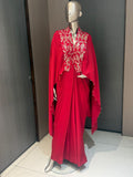 Inaya Red Embroidered Draped Saree with Jacket-Style Blouse