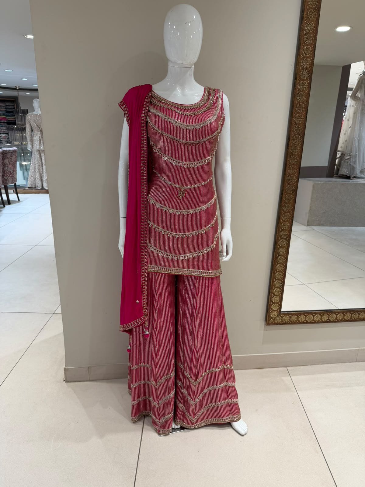 ARYA Bright Pink Embroidered Sharara Suit with Dupatta