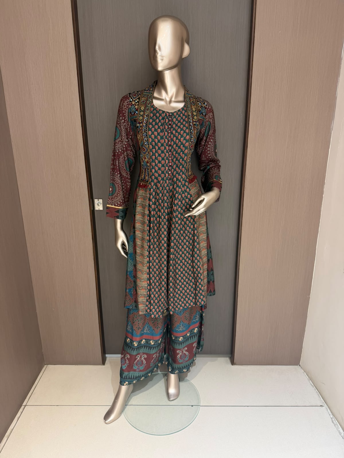 Teal & Wine Printed Kurta with Palazzo Pants