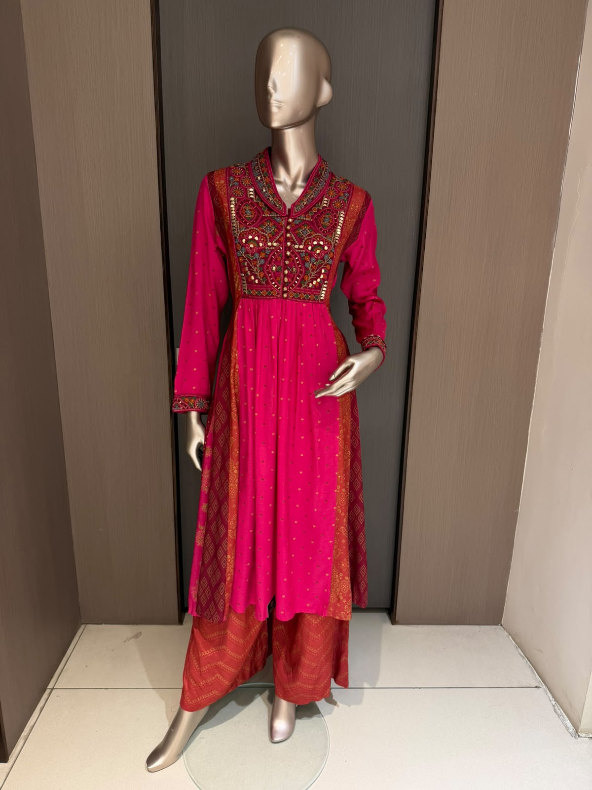 Taara Bright Pink Embroidered Kurta with Palazzo Pants